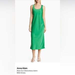 NWT Anne Klein Vibrant Green Satin Midi Dress